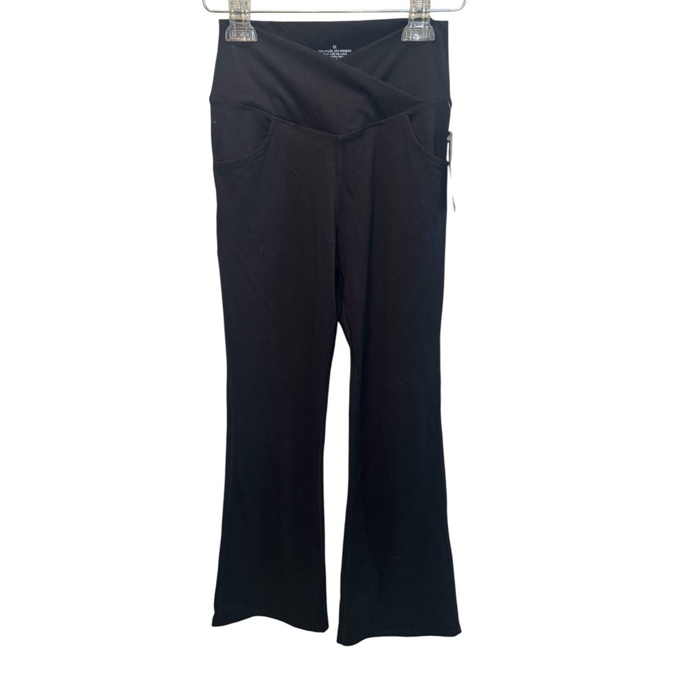 TOPYOGAS Womens Black Yoga Pants Crossover High Waist Flare Leg Pockets M NEW